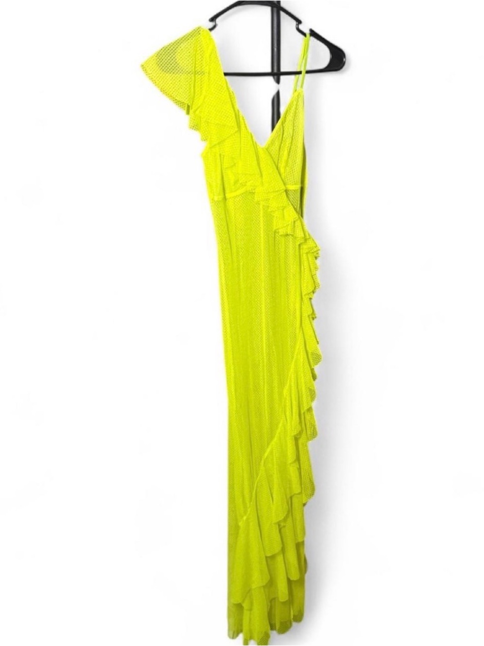 Savage X Fenty Neon Lime Ruffle One-Shoulder Maxi Dress - Picture 4 of 5